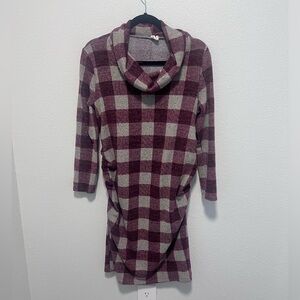 Hello Miz Plus Size Maternity Burgundy Gray Checkered Dress Size XL